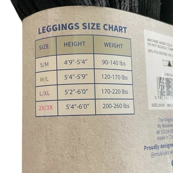 NWT Luk-ees by Muk Luks Black Fleece Lined Leggings-2x/3X - Picture 3 of 3